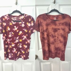PINK SET OF 2 Purple Floral Tie Dye 100% Cotton Tees Size M